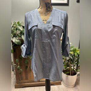 Express baby blue/white blouse. Size small.